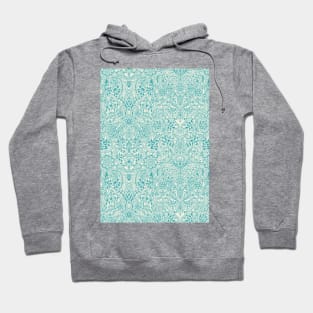Detailed Floral Pattern in Teal and Cream Hoodie
